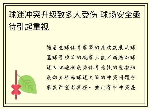 球迷冲突升级致多人受伤 球场安全亟待引起重视